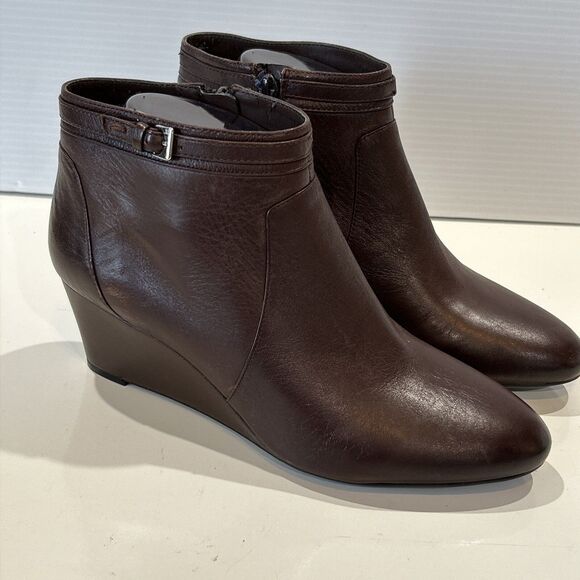 Naturalizer Contour Wedge Booties Brown Leather Zip Ankle Boots Women's 8 - Picture 2 of 14